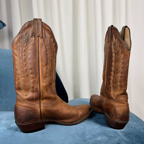 Vintage Boulet Brown Leather Cowboy Boots Brown Size 10 - Picture 3 of 15
